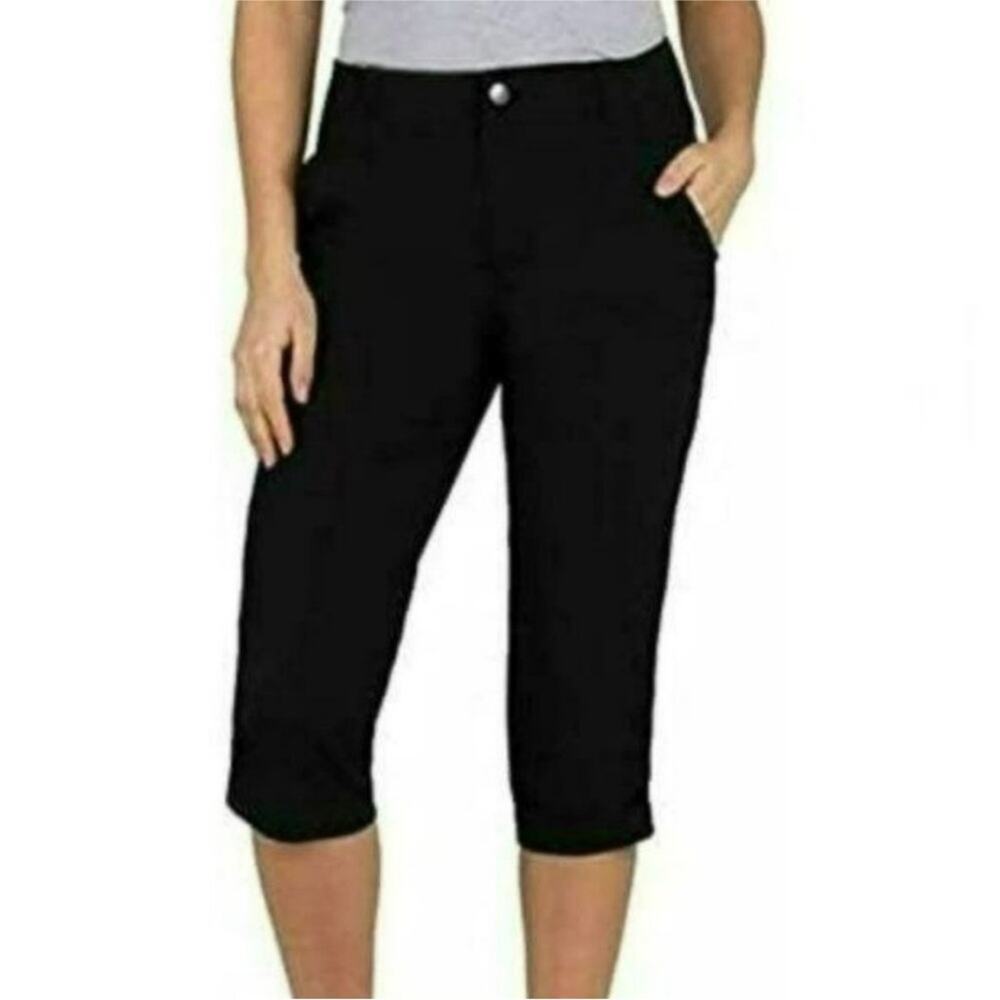 Khombu Small Solid Black High Rise Stretch Capri Hiking Pants Pocket Outdoor